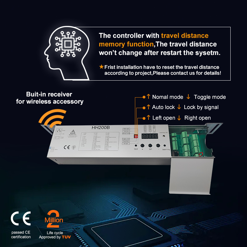 HH200B opérateur de porte coulissante automatique haute capacité led contrôleur facile à régler